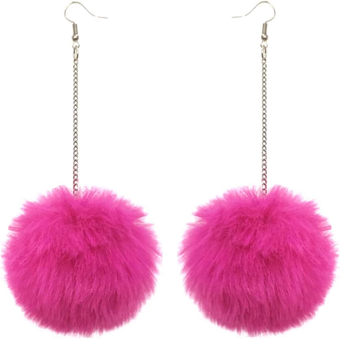 Bohemia Colorful Faux Fur Ball Tassel Earrings Handmade Lightweight Soft Plush Pom Pom Dangle Drop Earring for Women Thanksgiving Christmas Gifts Winter Jewelry