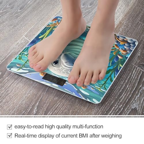 Báscula digital de baño con diseño animal marino y plataforma de vidrio templado miniatura 5