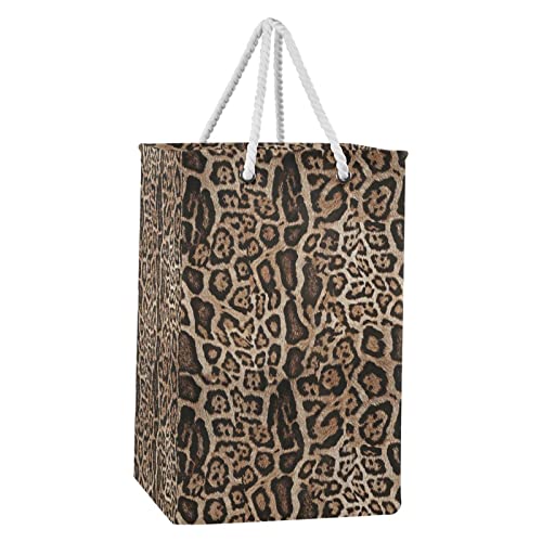 Poeticcity Seamless Brown Leopard Skin Giraffe Skin Animal Texture Collapsible Waterproof Laundry Hamper, Lightweight Washing Basket Bin Storage Organizer Bucket with Handles for Toys Clothes