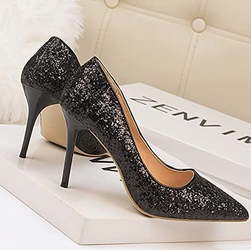 Womens Comfort Dress High Heel Fashion Sequin Pointed Closed Toe Classic Pumps Slip-On Stilettos 12CM Heel Shoes4