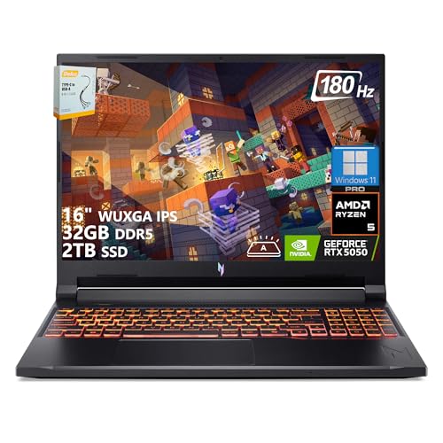 Image of Acer Nitro V 16 AI Gaming Laptop | 16 inch WUXGA IPS 180Hz | AMD Hexa-Core Ryzen 5 240 | 32GB DDR5 2TB SSD | GeForce RTX 5050 8GB DLSS4 (Up to 440 AI Tops) | Backlit Keyboard Win11 Pro w /DLCA Accessory