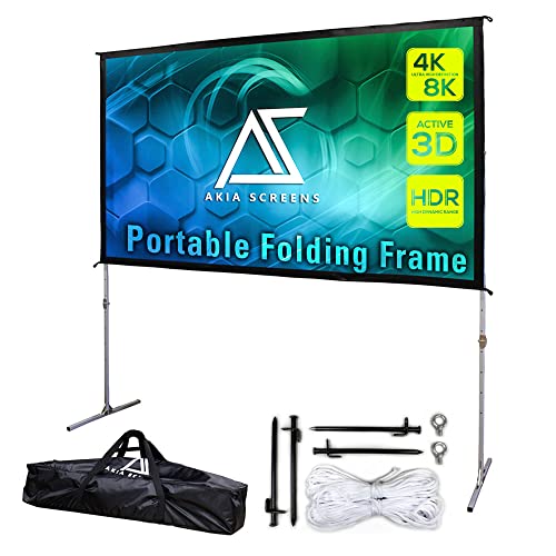 Image of Akia 120 Inch Projector Screen with Stand and Carry Bag for Indoor & Outdoor Use - Portable Backyard Movie Display for 4K Ultra HD Viewing, Foldable Cinema Frame with Adjustable Support - AK-OS120H1.