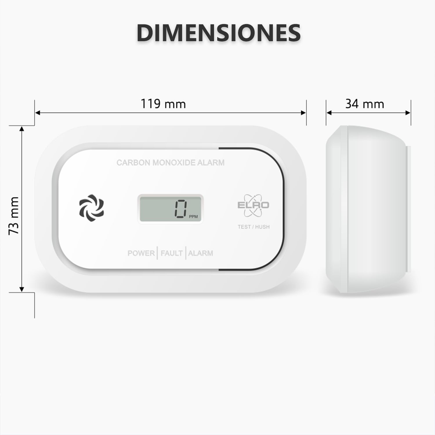 2-Pack ELRO FC5010 Detector de monóxido de Carbono con batería de 10 años y Pantalla – Detector de CO Conforme a la Norma Europea EN50291
