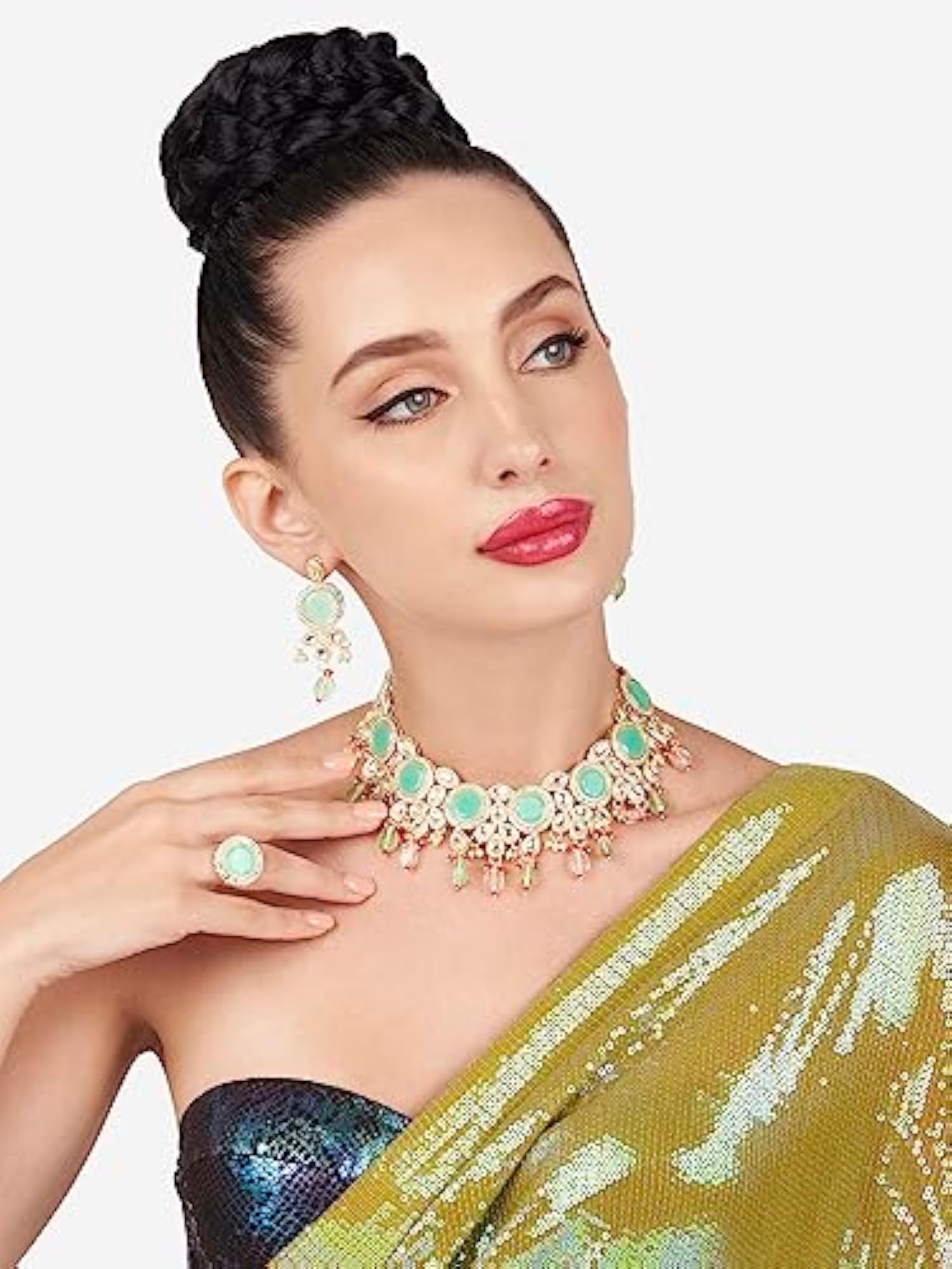 Stones Beads Kundan Choker Necklace Earring Set
