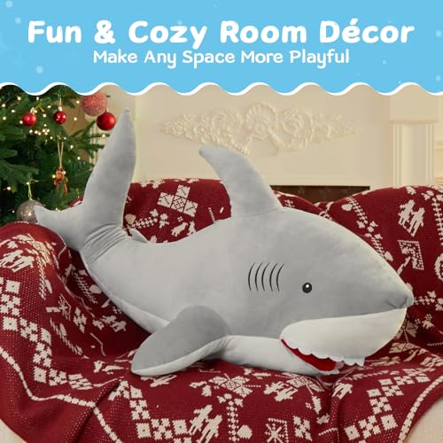 Image of MorisMos 39inch Giant Shark Stuffed Animal, Large Stuffed Shark Plush Toys Pillow Gift for Kids Girlfriend, Gray