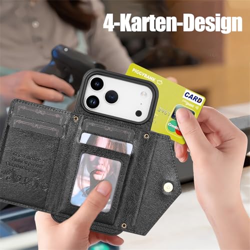 Étui de protection à rabat pour iPhone 17 Pro cuir noir avec cartes - 2