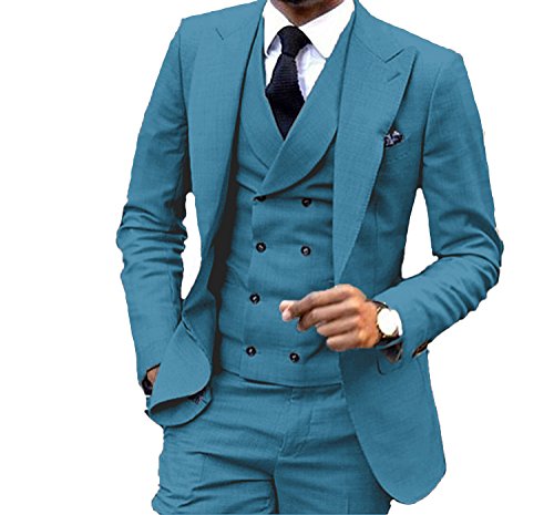 JY Men's Fashion 3 Pieces Men Suits Wedding Suits for Men Groom Tuxedos Teal