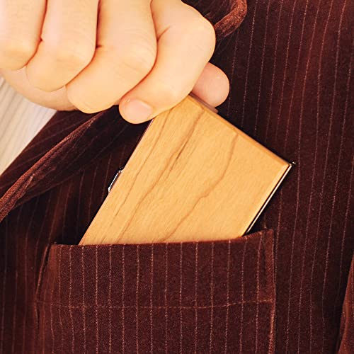 Card CASE, Stainless Case for Business Cards with an Accent of Precious Wood (Cherry)3