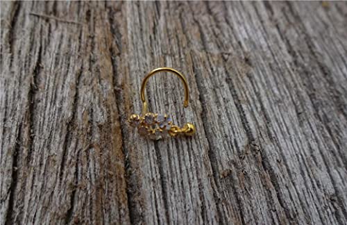 Indian Nose Stud Dangle Nose Ring Indian Nose Ring Flower Nose Ring Body Jewelry Crock Screw Nose Stud Silver Nose Jewelry Christmas Special Sale Medusa Nose Piercing, White #TOP2