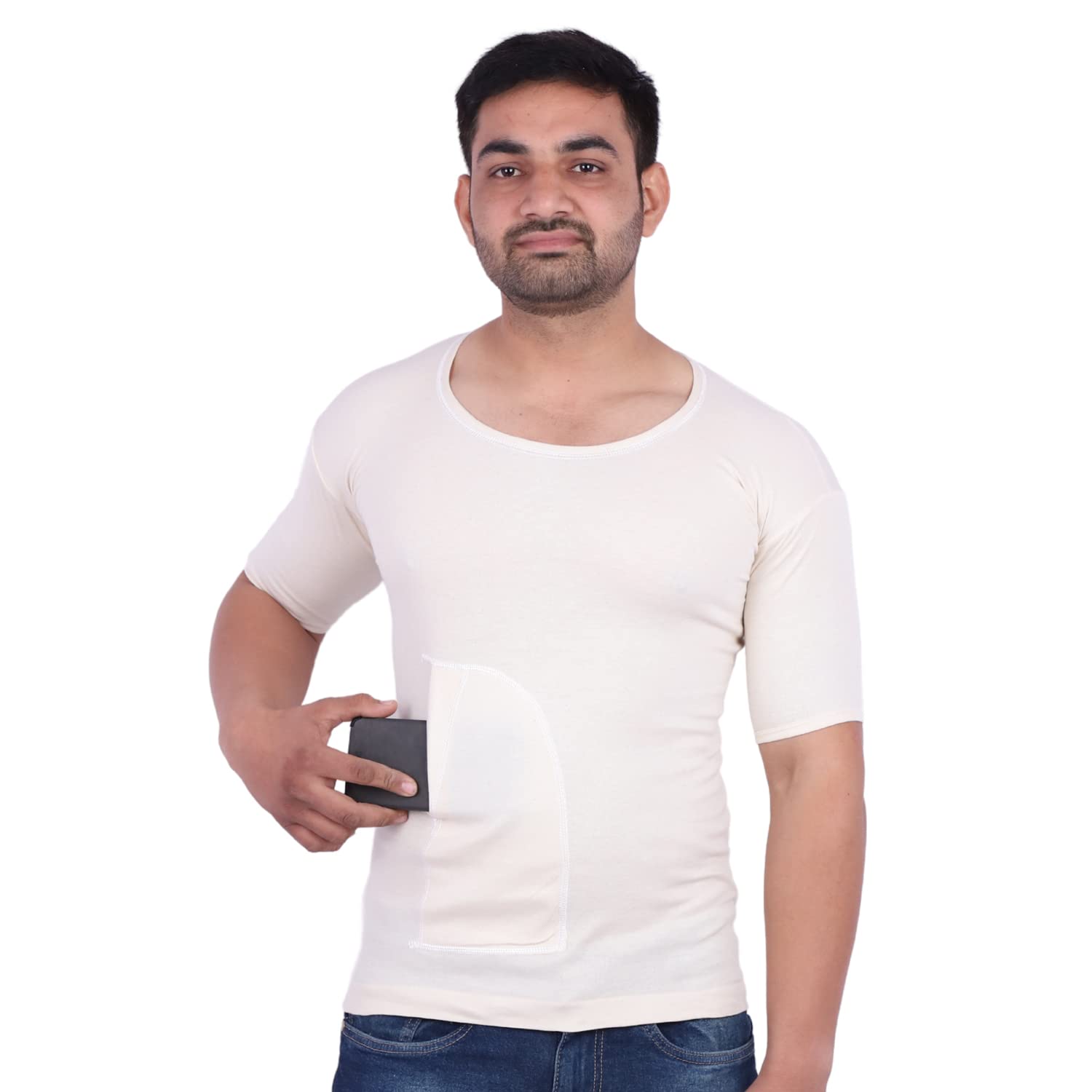 bhondubagus Cotton Men Pocket Interlock Half Sleeves Rns Vest Off White Color Pack of 1-picture-36