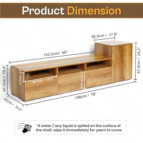Image of ABOUT SPACE TV Unit - Engineered Wooden TV Stand 32 inch to 50 inch Cabinet with Bottom Closed /Open Storage, Adjustable Side Cabinet, Cable Hole for WiFi Router Stand Console Table for Living Room (CM Oak)