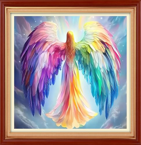 Image of Foxhool Stamped Cross Stitch Kits,11CT Printed Cross Stitch Pattern Full Embroidery Kits for Beginner Needlepoint Kits& Angel's Wings 18x18 inch