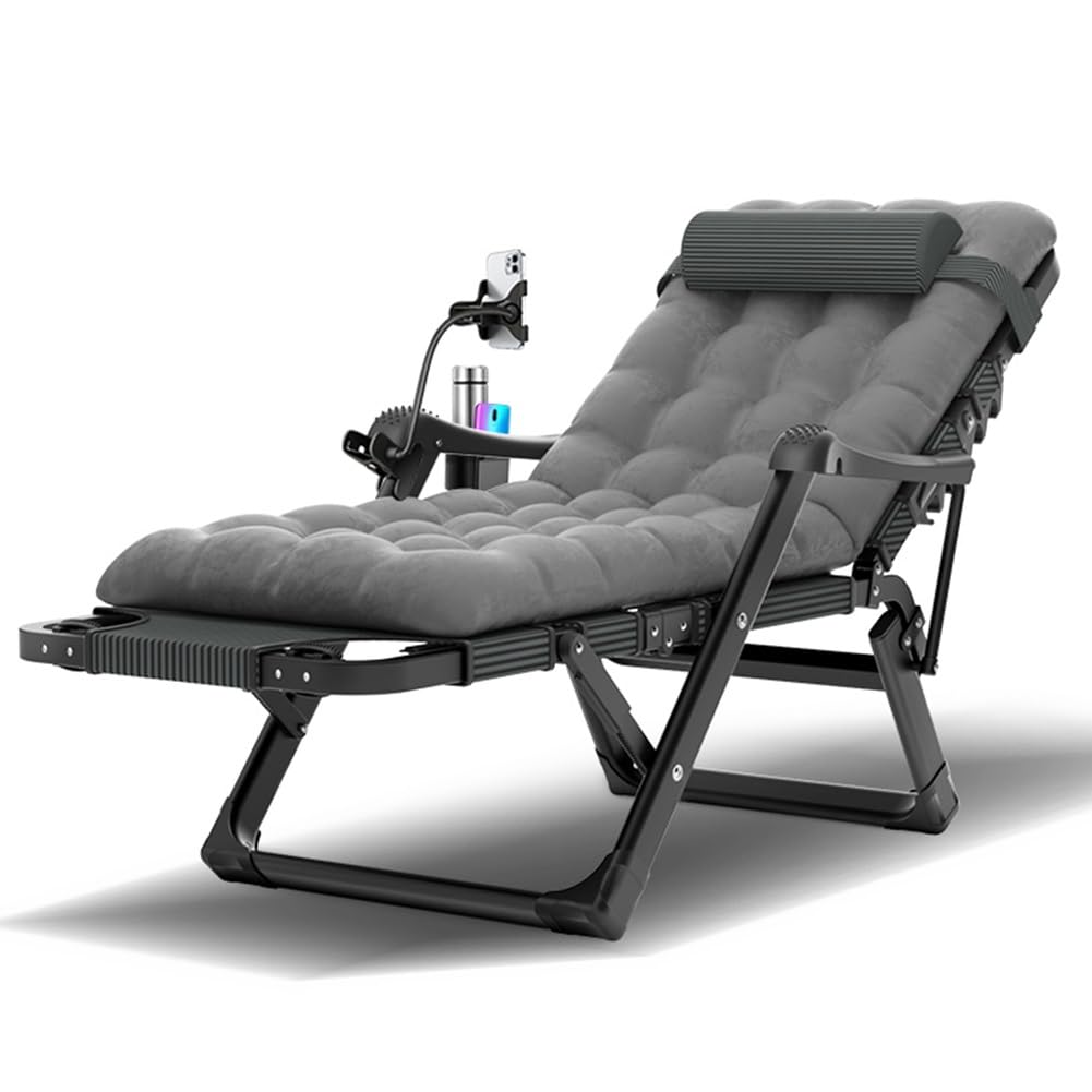 Chaise Longue Pliante 2 en 1 en Acier Durable avec Dossier Réglable et Coussin Réglable