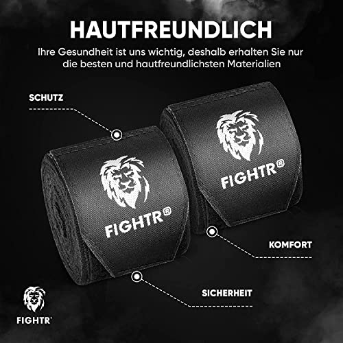 FIGHTR® Premium Boxbandagen für max. Stabilität und Sicherheit | 4m halb elastische Bandage mit Daumenschlaufe für Boxen, MMA, Muay Thai - Box Hand Bandage Sport | Set aus 2