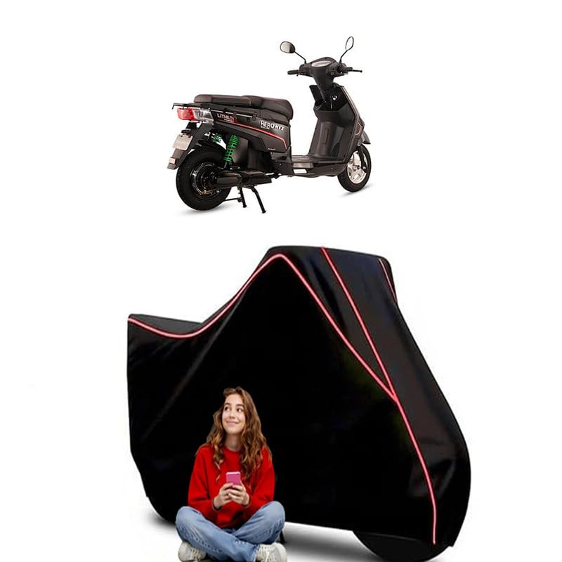 Image of Electric Nyx STD Scooty Bike Cover Water Resistant Outdoor Use Universal Fit Scooters Motorcycles Heavy Duty UV Protection Dust Rain Scratch Resistant Elastic Bottom Black Blue Piping