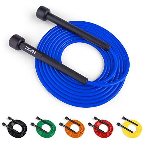 trenas Springseil | Jump Rope | Rope Skipping Seil | Springseil Erwachsene & Kinder | 3 Meter | Einfach verstellbar | Speed Rope | Blau