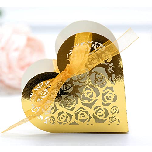 GIVBRO Lot de boîtes à bonbons pour souvenirs de mariage en forme de cœur avec rose creuse et...