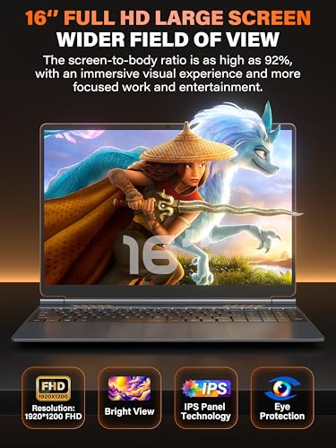 Image of 16 Inch Business Laptop Computer for Students & Professionals,4-Core Processor, 16:10 FHD IPS Display, 16GB RAM 512GB SSD, Backlit Keyboard, Fingerprint, Win 11 Pro, Gray with Orange Accents