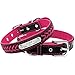 Didog Personalized Leather Dog Collar, Braided Custom Leather Dog Collars with Engraved Nameplate for Small Medium Large Dogs, Hot Pink, L