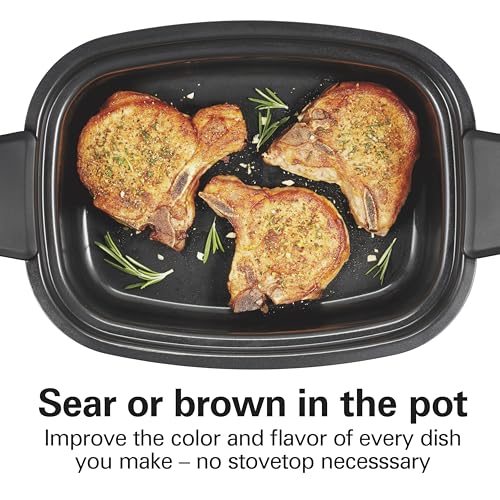 Hamilton Beach 6 Quart 9-in-1 Programmable Slow Cooker with Sear, Browning, Rice, Steam, Sauté, Roast Delay Start & Keep Warm Functions, Nonstick PFAS-Free Dishwasher Safe Crock, Black (33604)