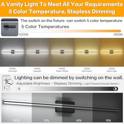 Image of SOLFART Bathroom Vanity Lights Over Mirror Dimmable 48 Inch Matte Black Bathroom Light Fixtures 5CCT 30W Vanity Lighting Fixtures
