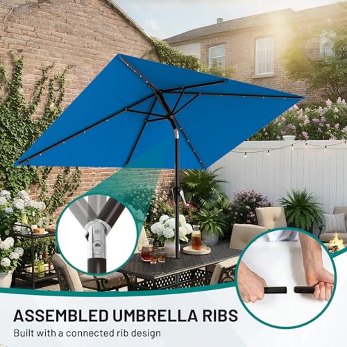 Image of AreShark 6.5' x 10' Rectangular Patio Umbrella with Solar Lights, Solar Powered Lighted Market Umbrella w /Tilt and Crank, Outdoor Table Umbrella for Garden, Deck, Backyard, Pool and Beach, Royal Blue
