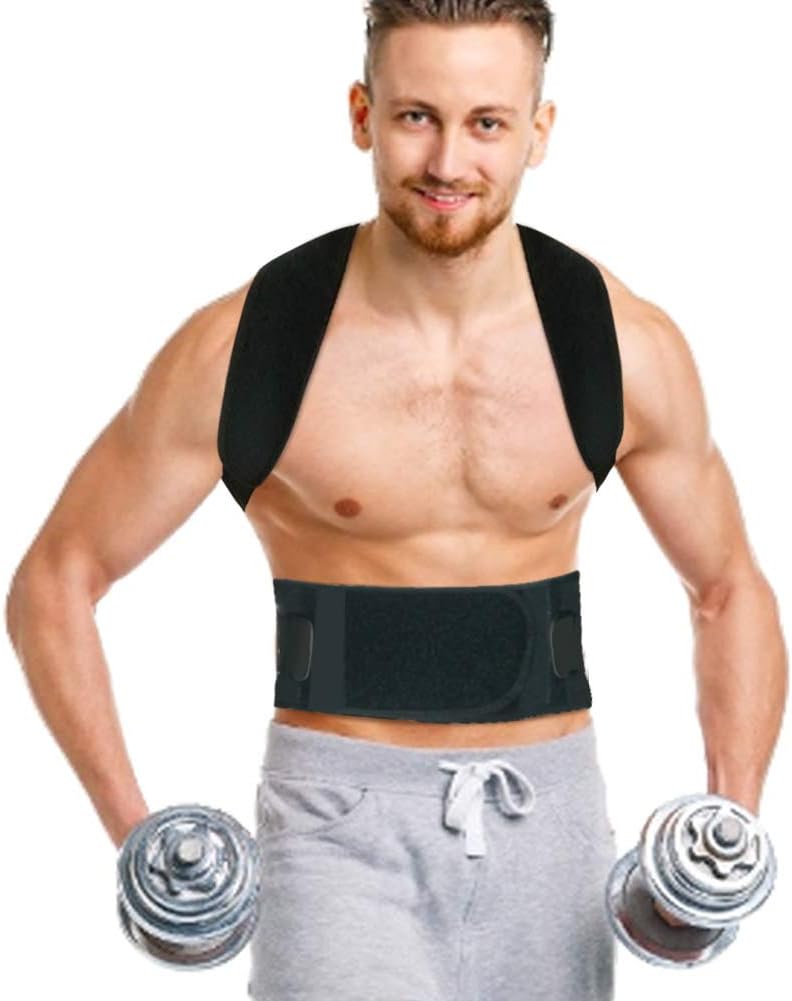 Asonway Back Brace Posture Corrector - Breathable Neoprene Upper Back Brace, Adjustable Lumbar Shoulder Support Belt Strap, for Relief Back Pain, Posture Improving for Men and WomenL(29”-34”in waist)