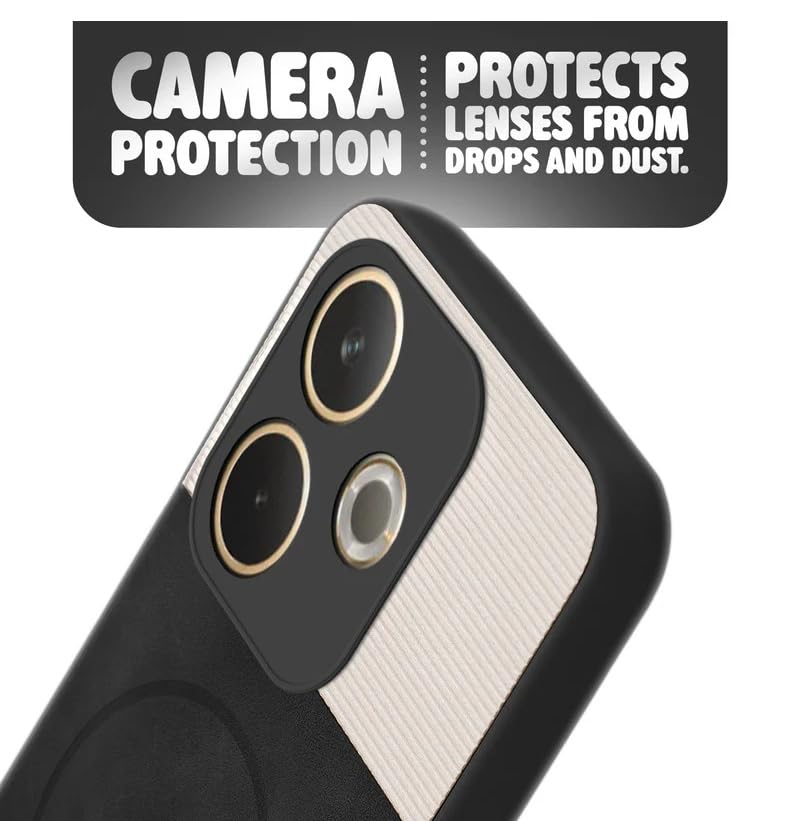Image of Bintage CASE Mac Safe Design Hard Light Weight Back Case | Soft Border Camera Protect | Dual PU Leather Finish Back Cover Compatible for Oppo A5 Pro 5G - White & Black
