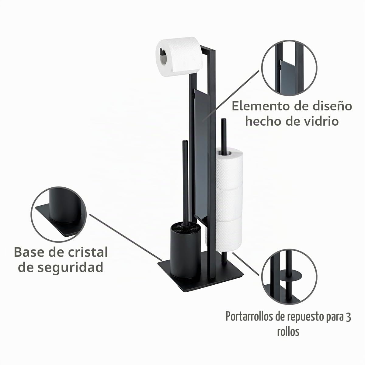 WENKO Juego de pie para el WC Rivalta negro mate - Portaescobillas para el WC, Acero, 18 x 70 x 23 cm, Negro