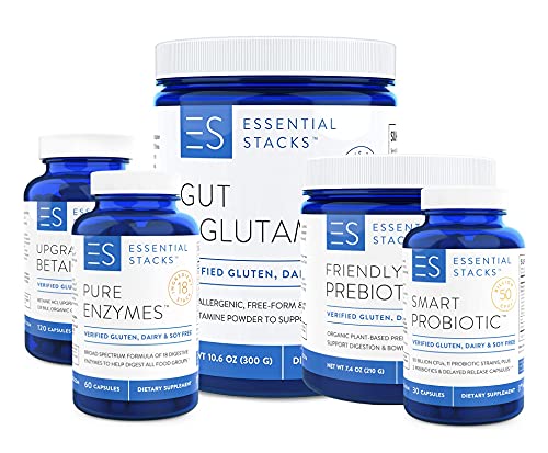Complete Gut Health Bundle - L-Glutamine, Enzymes, Probiotics, Prebiotics + Betaine HCL for 360 Gut Support