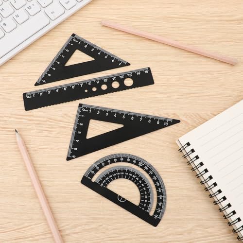 Metal Protractor Set Triangular Geometry Set Aluminum Alloy Math Ruler Tool 4pcs Protractor Drafting Ruler Geometric Protractor Measuring Tool for Student School Home Office Draftsman Engineers - Image 2
