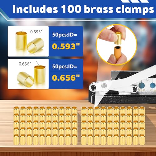 Image of Heavy Duty Ferrules Hose Crimper Kit, Air Hose Crimping Tool Fits 1 /4, 5 /16, 3 /8 Inch ID Hoses, Air Hose Crimper with Ferrules Fittings (100PK), 0.593 inch ID & 0.656 inch ID, Air Hose Repair Kit