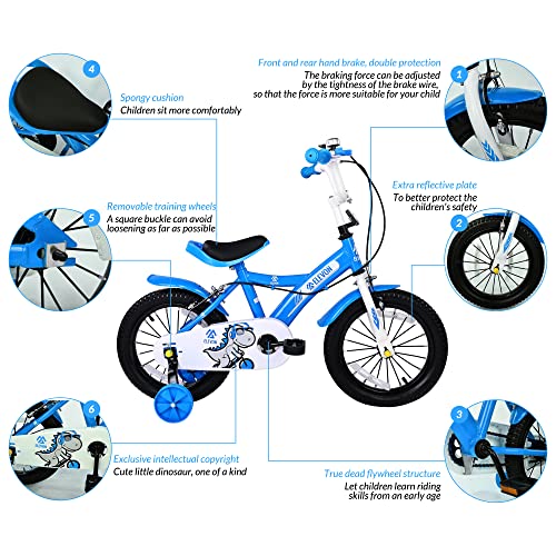BalanceFrom Elevon Dinos Kids Bike Kids Bicycle with Removable Training Wheels and Basket 12 Inch 14 Inch 16 Inch 18 Inch for Boys Girls Ages 2-9 Years Old
