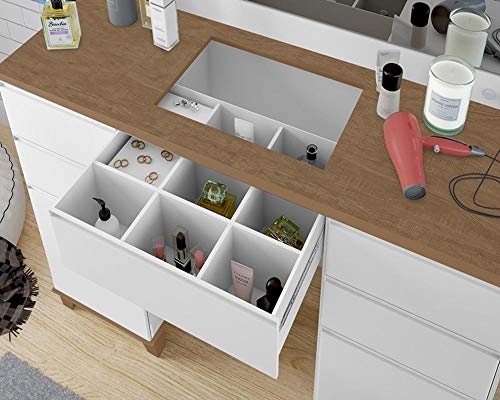 Penteadeira Camarim Clean 100% Mdf Branco Amadeirado Com Led Espelho Pés Madeira Ofertamo