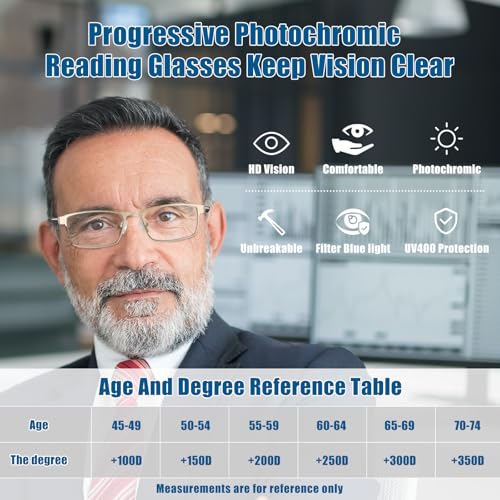 Image of Photochromic Progressive Multifocus Reading Glasses Men Transition Blue Light Blocking Multifocal Computer Readers