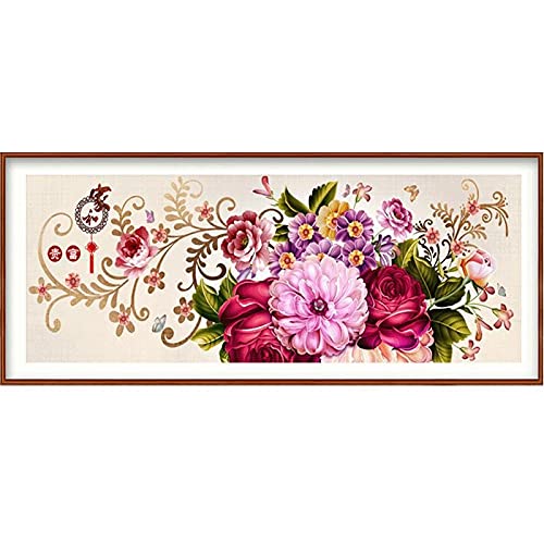 Peinture diamant 5D pivoine grand format 50x120cm pour broderie cristal et strass