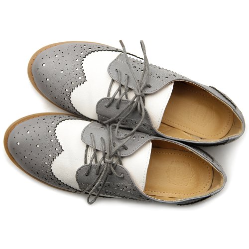 Ollio Women's Flat Shoe Wingtip Lace Up Two Tone Oxford M2913(6 B(M) Us, Grey) #TOP4