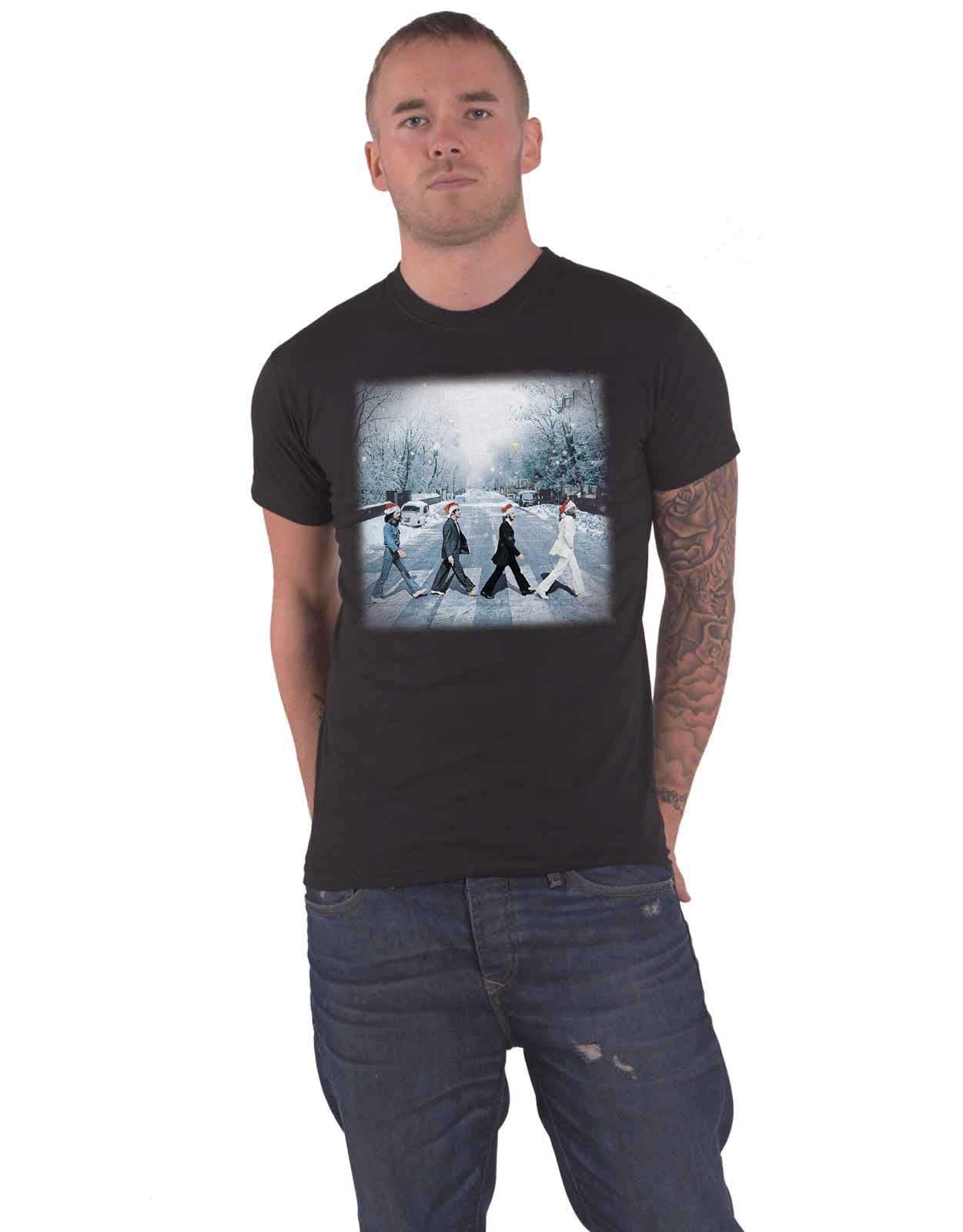 The Beatles Men's Black T Shirt Abbey Christmas Band Logo Official Medium