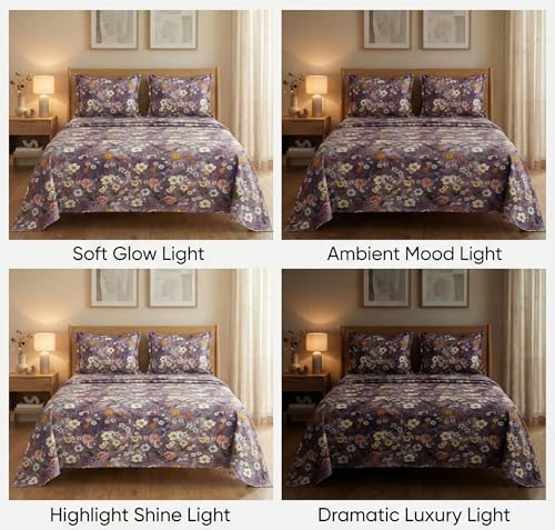 Image of BSB HOME Cloud Cotton King Size Bedsheet Set 228 x 254 cm, 220 Thread Count Soft & Breathable Cotton Bedsheet with 2 Pillow Covers, Floral Printed Bedding for Home (Dusty Lavender)