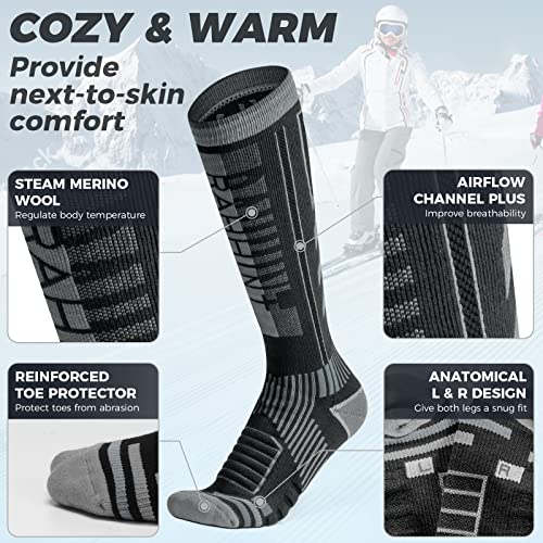 Rahhint Merino Wool Ski Socks 2-Pack, Compression Knee High Thermal Socks Womens Mens For Skiing Snowboarding Cold Weather #TOP2