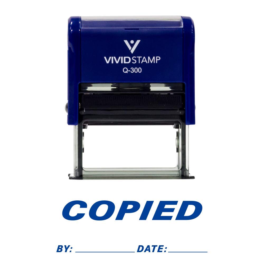 COPIED By Date Selbstfärbender Gummistempel, blaue Tinte, groß