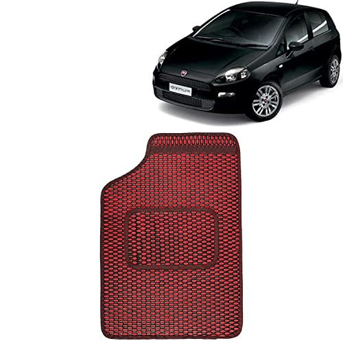 Image of Kingsway Dotted Design Car Floor Foot Mats Universal Fit for Fiat Punto, Model Year : 2005-2019, Water and Dustproof, Color Red, Set of 5 Pieces