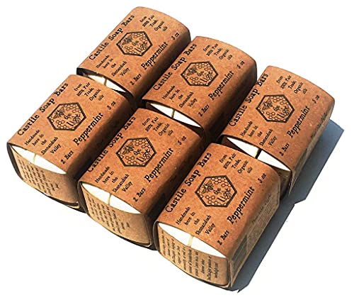 BeeTheLight Pure Castile Soap - 12 small Bars - Choose from Peppermint, Orange Citrus, Lavender, or Unscented - Made from 100% Fair Trade and Organic oils - Vegan - 6 two-packs (30 oz)