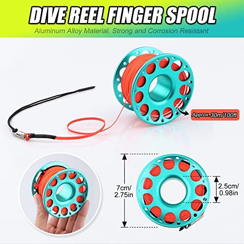 Scuba Surface Marker Buoy (Smb) Set, 5Ft High Visibility Reflective Band Open Bottom Safety Sausage With 100Ft Alloy Finger Spool Dive Reel And Double-Ended Snap Hook Fits Underwater Activities Orange #TOP4