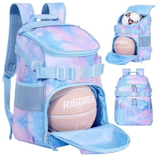TRAILKICKER Basketball Backpack Women Fit Soccer Volleyball Baseball Football Sports Backpack Training Equipment Bag for Team (Sky Blue M)
