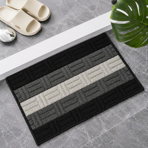 Image of DecorTwist PVC Door Mat 60x40 cm | Heavy Duty Indoor Outdoor Entrance Mat | Anti-Slip Rubber Back | Waterproof, Dust & Dirt Trapping | Non-Slip Mat for Home & Office | Style 5 Black Gray | Pack of 1