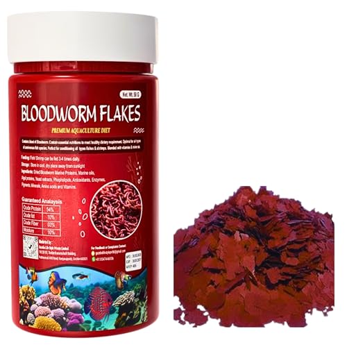Image of MAF Fish Food Blood Worm Flakes 50 Gram for All Marine and Freshwater Fishes,All Life Stages