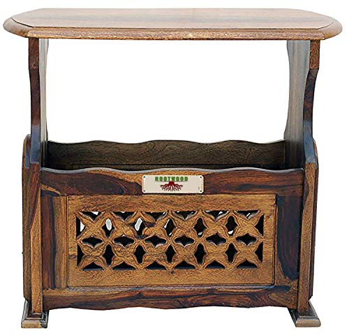 Image of Sheesham Wood Side Table with Magzine Holder for Living Room | Brown