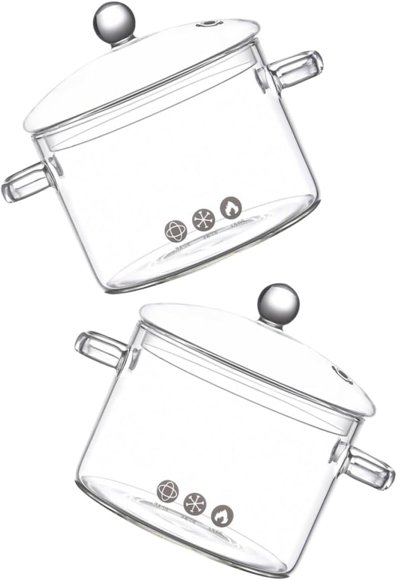 Heat Resistant Glass Saucepan with Lid 1500ml Cooking Pot for Instant Noodles and Stews Household Kitchen Cookware 2pcs