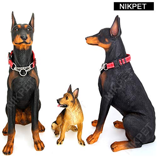Nikpet Reflective Martingale Dog Collar With Metal Buckle And Miami Cuban Link Chain Safety Heavy Duty Adjustable Nylon Collars For Small Medium Large Dogs(Red, M) #TOP4